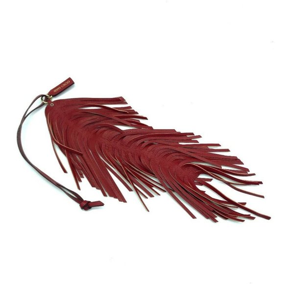 Authentic JIMMY CHOO 152FRINGE.NAP Fringe-up strap charm Leather Red x Beige - Picture 1 of 2